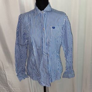 Blue and white cinch button down